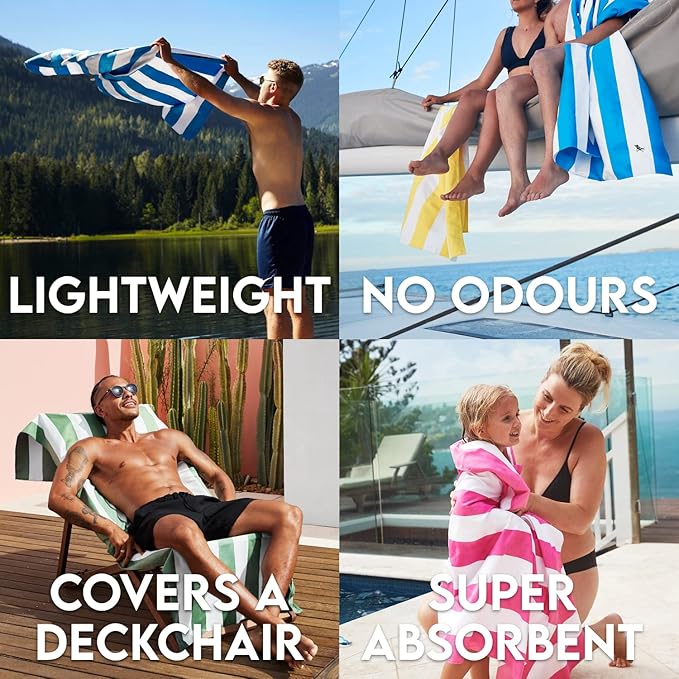 Dock & Bay Beach Towel - Quick Dry, Sand Free - Compact, Lightweight - 100% Recycled - Includes Bag - Cabana Light - Malibu Pink - Extra Large (200x90cm, 78x35)