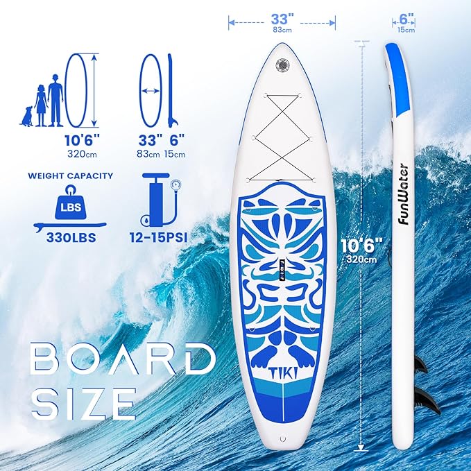 FunWater Inflatable Ultra-Light Stand Up Paddle Board for All Skill Levels with Premium SUP Paddleboard Accessories,Non-Slip Comfort Deck for Youth & Adults