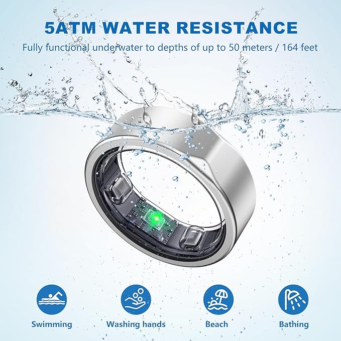 Smart Ring for Women Men - Titanium Health Fitness Tracker Ring with Heart Rate, Step Counting, Calories, Sleep & Stress Monitor for iPhone and Android, No Subscription Fee (Sliver, 11)