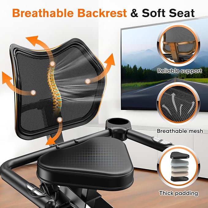 pooboo Recumbent Exercise Bike, Stationary Bikes for Home with Arm Exerciser, Magnetic Recumbent Bike with Ergonomic Backrest & Comfortable Seat, Smart APP, Pulse Sensor, 400LBS Weight Capacity