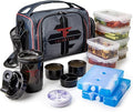 ThinkFit Red Reusable Lunch Bag with 6 Portion Control Containers, 2 XL Ice Packs, Pill Box, and Shoulder Strap - Microwavable and Freezer Safe