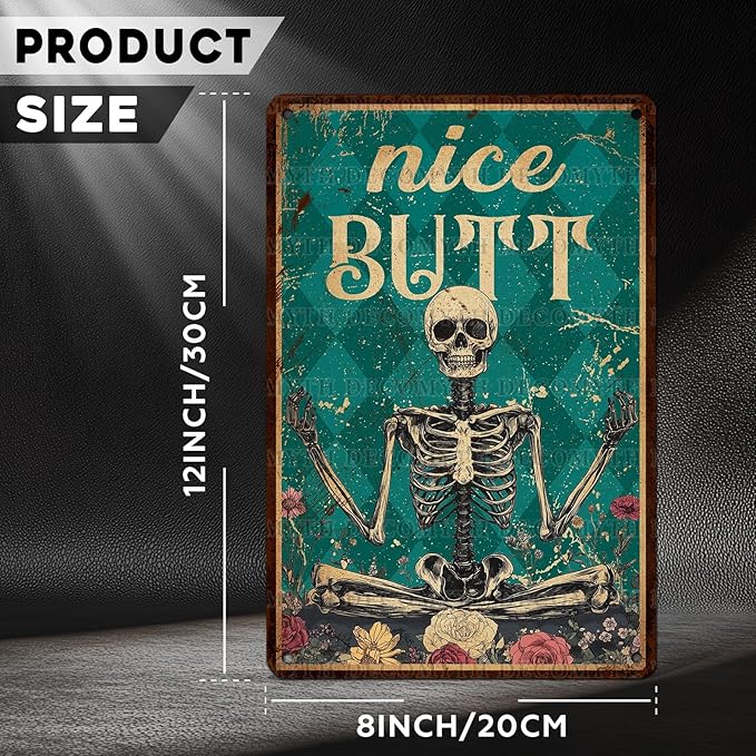 Skeleton Decor Tin Sign Retro Funny Skeleton Metal Sign for Bedroom Cafe Home Coffee Kitchen Bathroom Funny Wall Decor Art 12 * 8inch