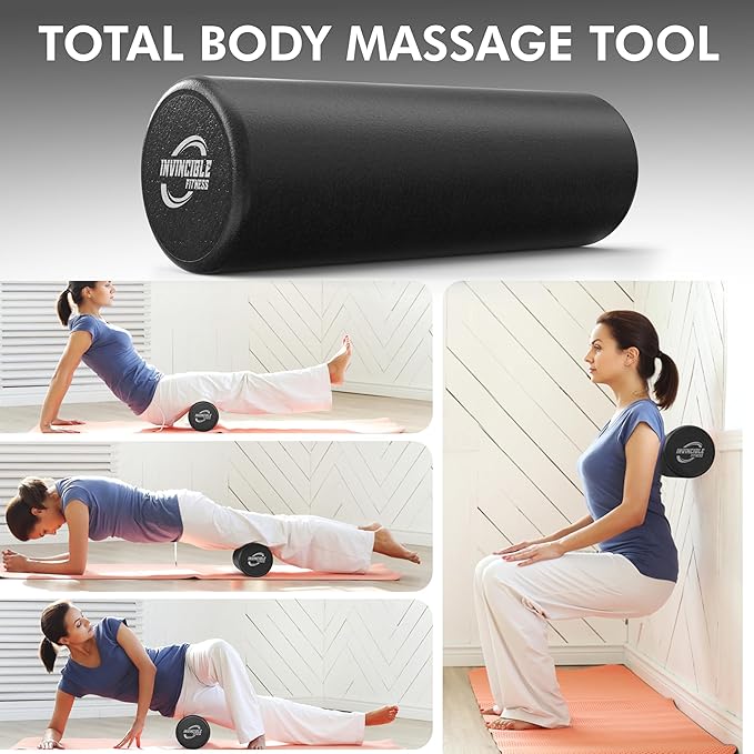 Invincible Fitness EPP Foam Roller for Deep Tissue Massage – Enhance Recovery, Relieve Pain, and Boost Mobility for a Stronger, Healthier You (Black)