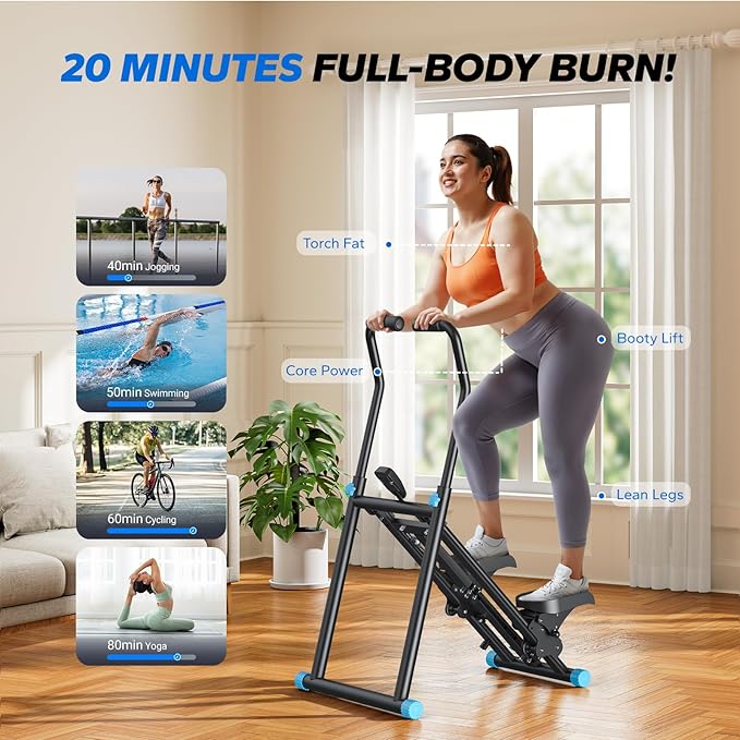 MERACH Stair Stepper for Home Gym Exercise, New Version Stairmaster for Full-Body Workout, Compact Folding Stair Climber with Extended Step Range, Adjustable Handlebar/Pedal