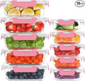 10 Pack Glass Food Storage Containers, Meal Prep Containers with Lids, Airtight Glass Lunch Boxes, Freezer, Oven, and Microwave Safe, Pink