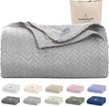 Cloud Scape Linen Herringbone Cotton Throw Blanket for Couch, Bed, Home Decor, Soft, Lightweight, All-Season Travel Blanket, 50 x 70, Light Grey