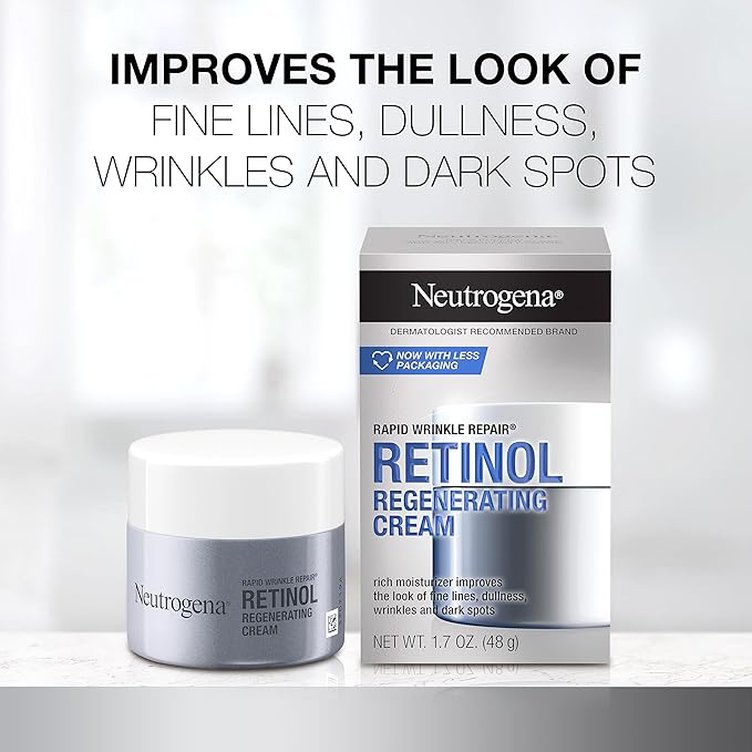 Neutrogena Rapid Wrinkle Repair Retinol Face Moisturizer, Daily Anti-Aging Face Cream with Retinol & Hyaluronic Acid to Fight Fine Lines, Wrinkles, & Dark Spots, 1.7 oz