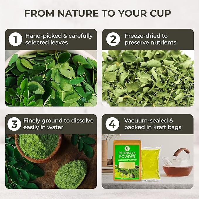 Moringa Leaf Powder - 10.58 oz, 100% Pure & Natural, For Tea, Drinks, Cooking & Skincare, Supports Digestion, Immune, Sleep & Relaxation, Finely Ground, No Sugar, No Caffeine