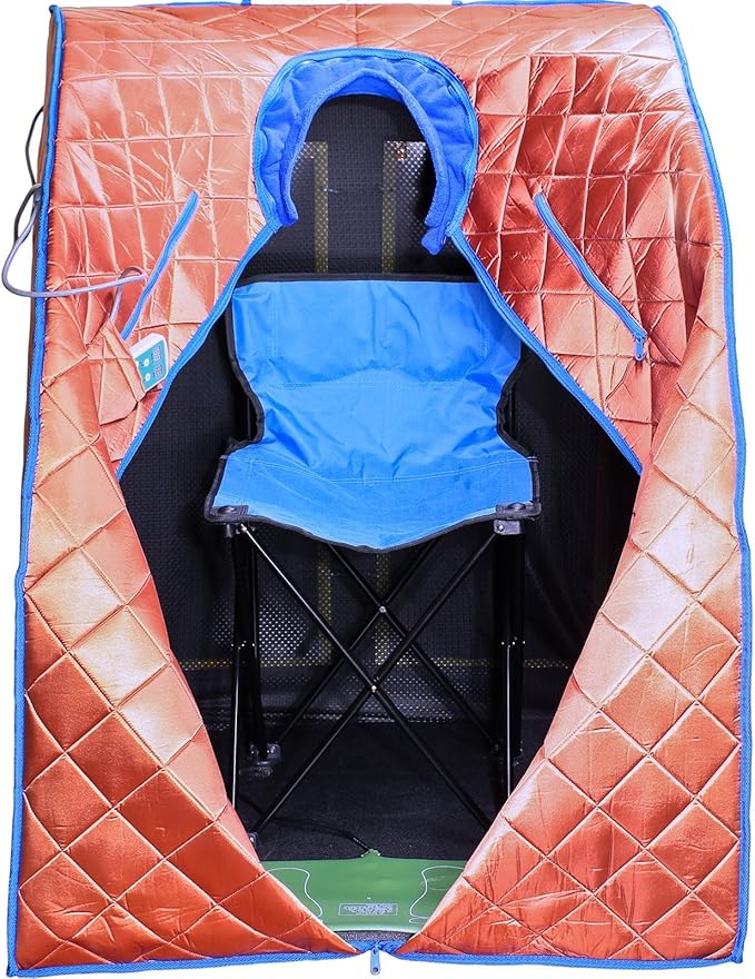 Infrared Sauna, Low EMF Negative Ion Portable Indoor Sauna with Chair and Heated Footpad, Copper, Large