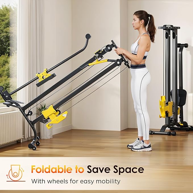 SogesHome LAT Pull Down Machine Low Row Cable Multifunctional Foldable Fitness Exercise Machine Full-Body Workout Strength Training Bar Machine