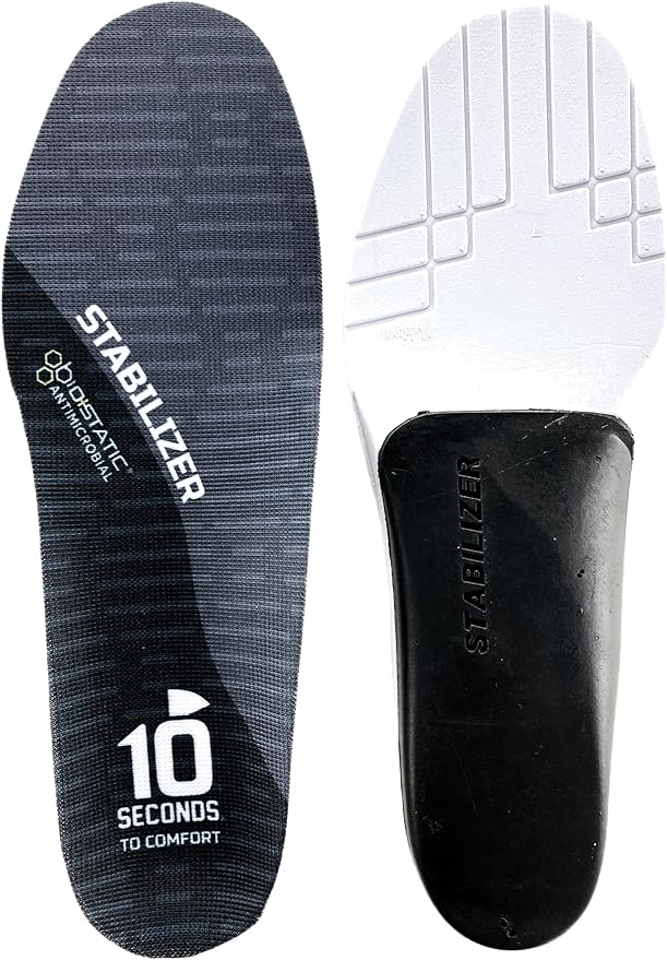 10 Seconds Stabilizer Insole, Medium Corrective Arch, Soft Support, Designed for Instability and Low-Profile Footwear, Deep Heel Cup, Anti Odor and Blister Topper (M 8/9, W 10.5/11.5)