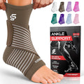 Sleeve Stars Ankle Brace for Women & Men, Ankle Wrap for Sprain, Compression Sleeve for Plantar Fasciitis Relief, Easy Customizable Support: w/ Removable Strap (Single/M:10"-12"/Mocha Brown)