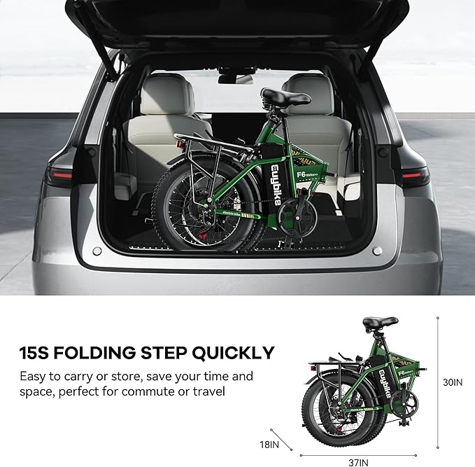 Foldable Electric Bike for Adults, 30+MPH, 48V 20Ah Removable Battery up to 80Miles, 20" Fat Tire Peak 1000W Motor Dirt Ebike Adult Electric Bicycle for City Commute Beach Mountain Adventurous E Bike