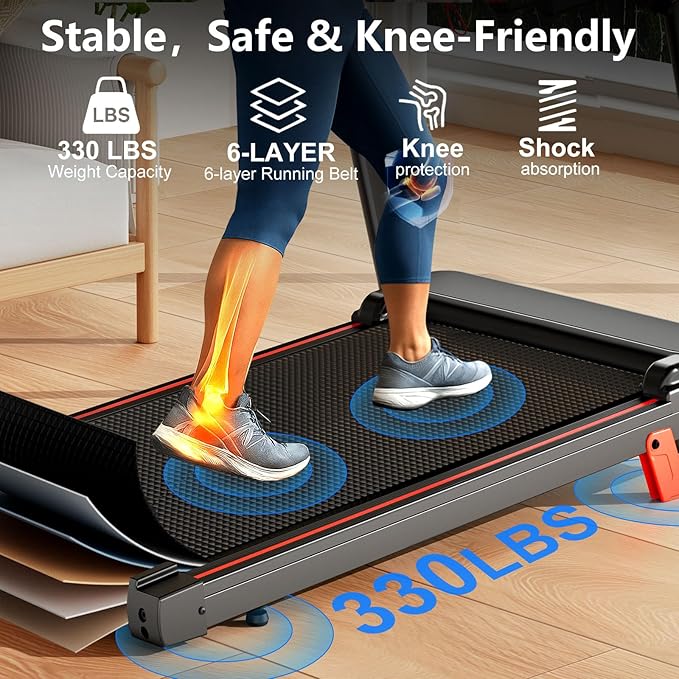 Treadmill with 5% Incline, Walking Pad Treadmill with Handle Bar, Portable Folding Treadmills for Running and Walking, 3.0HP Brushless Motorized, 5 Layers Shock-Absorbing