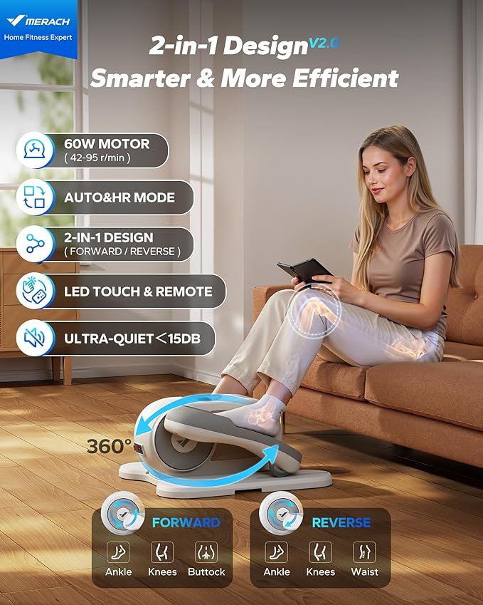 MERACH Under Desk Elliptical Machine, Ellipse Leg Exerciser as Seen on TV for Seniors with Remote Control & 12-Speeds, Quiet Portable Electric Seated Pedal Exerciser Machine for Home Office