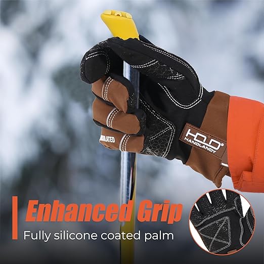 HANDLANDY Winter Insulated Work Gloves, 3M Thinsulate Thermal Water-Resistant Glove for Men Women Touch Screen, Warm Ski Snowboard Cold Weather Gloves (Brown, Medium)