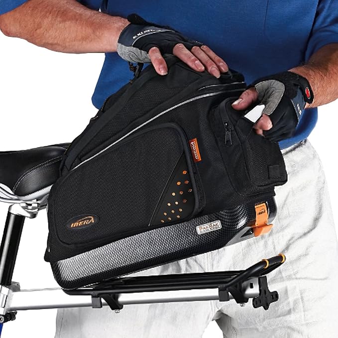 Ibera Bike Bag Commuter 17L - Clip-On Bike Rack Bag with Shoulder Strap - Hard Base, Reflective Trim & Taillight Compatible - Bicycle Bag for Daily Use & Commute - PAKRAK ONLY FOR IBERA RACKS