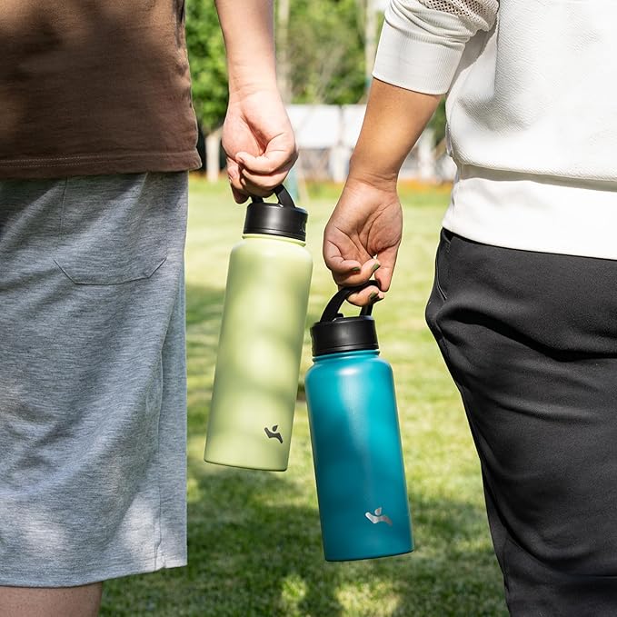 22oz Stainless Steel Bottles with 3 Lids Sport Insulated Water Bottle,Macaron Green