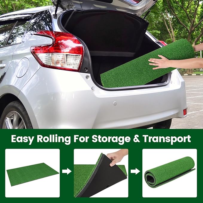 Tangkula Golf Hitting Mat, Artificial Turf Mat for Indoor/Outdoor Golf Practice Includes 2 Rubber Tees & 2 Alignment Sticks, Golf Training Mat for Home Backyard Garage