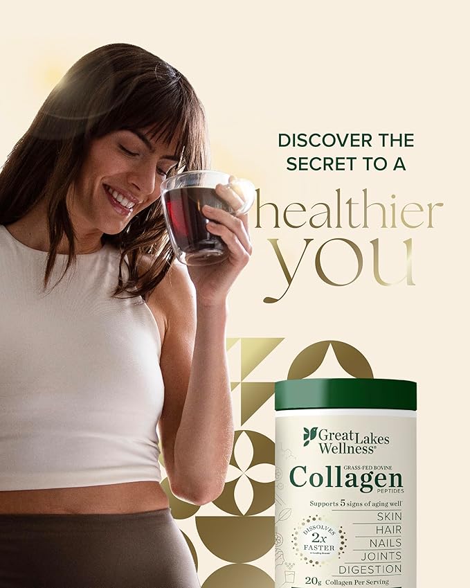 Great Lakes Wellness Bovine Collagen Peptides Powder for Skin, Hair, Nails, Joints & Digestion - Unflavored - Quick Dissolve Hydrolyzed, Non-GMO, Kosher - 32 oz