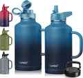 CIVAGO 64 oz Insulated Water Bottle Jug with Straw and Handle, Half Gallon Stainless Steel Water Flask, Large Sports Metal Water Bottle with Straw Lid (3 Lids), Big Thermal Mug Cup, Indigo Black