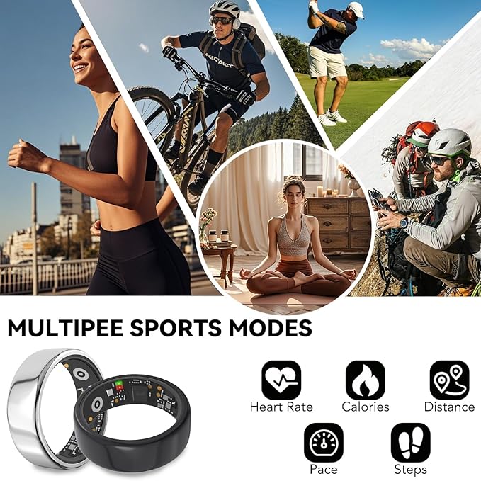 Smart Ring for Men Women with Black Charging Box, Bluetooth, Health Ring , IP68 Waterproof, Fitness Ring Tracks Heart Rate/Sleep/Steps/Sports Activities/Blood Oxygen,non-subscription app (Silver, 7)