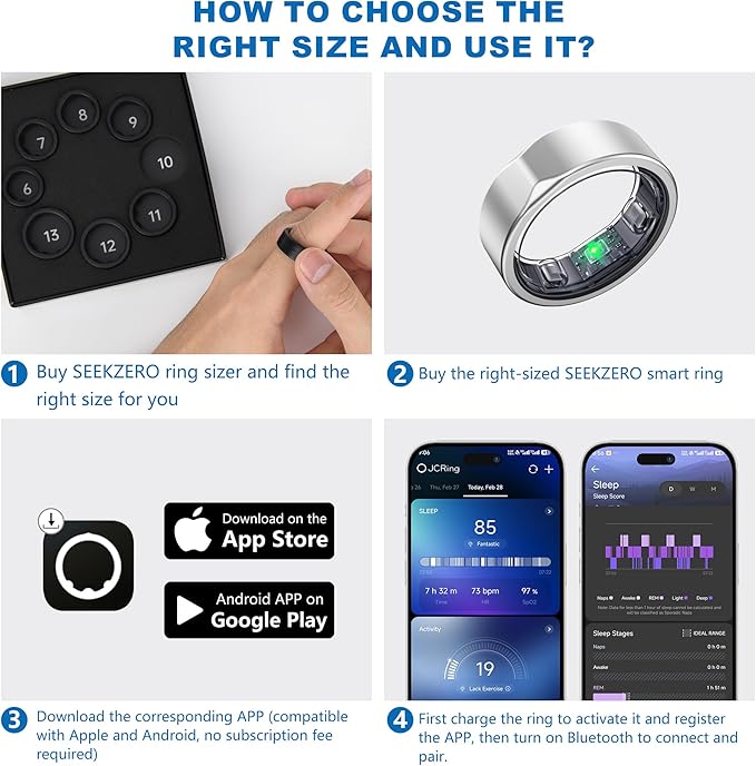 Smart Ring for Women Men - Titanium Health Fitness Tracker Ring with Heart Rate, Step Counting, Calories, Sleep & Stress Monitor for iPhone and Android, No Subscription Fee (Sliver, 11)