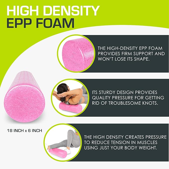 ProsourceFit High Density Foam Rollers 18 to 36 - inches Long, Firm Full Body Athletic Massage Tool for Back Stretching, Yoga, Pilates, Post Workout Muscle Recuperation