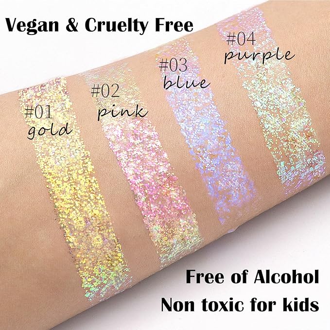 Light Purple Face Glitter Gel,Mermaid Body Glitter Gel,Singer Concerts Music Festival Rave Accessories,Self-Adhesive Sequins Glitter Body Hair Makeup,Sparkling Chunky for Women(Purple),53ML