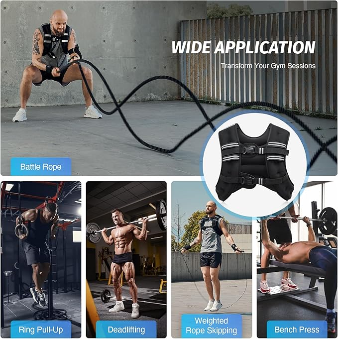 ZELUS Weighted Vest, 6lb/8lb/12lb/16lb/20lb/25lb/30lb Weight Vest with Reflective Stripe for Workout, Strength Training, Running, Fitness, Muscle Building, Weight Loss, Weightlifting