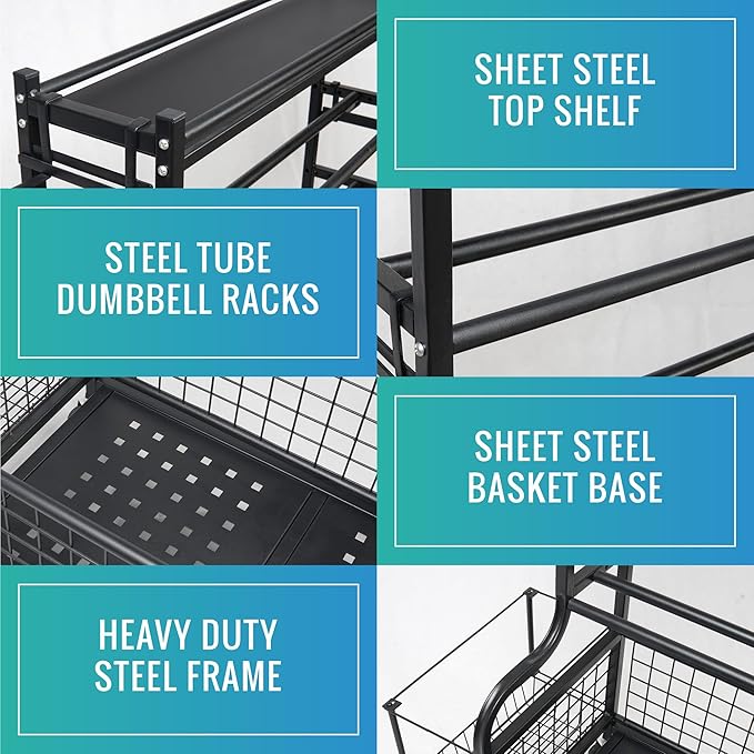 STUFFSTASH Dumbbell Rack, Heavy Duty Adjustable Weight Rack for Home Gym with Extra Strong Sheet Steel Shelf and Base, Home Gym Storage Weight Rack for Home Gym Dumbbells, Kettlebell Rack