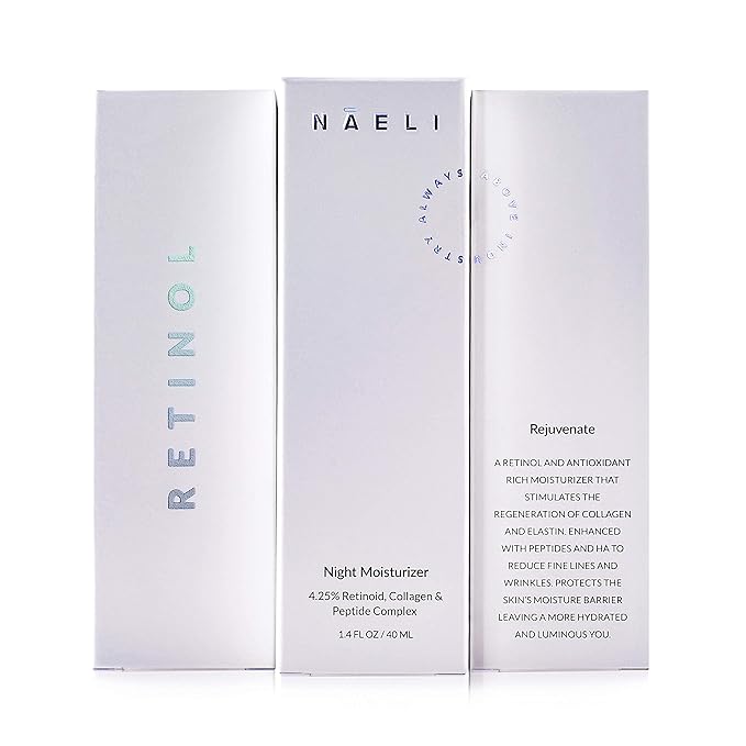 Retinoid Cream - 4.25% Retinol Night Moisturizer for Face & Neck with Collagen, Peptides & Hyaluronic Acid - Anti Aging Wrinkle Cream, Improves Skin Tone & Texture, 1.4 oz