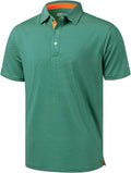 Golf Shirts for Men - Moisture Wicking Short Sleeve Performance Sport Casual Striped Collared Mens Polo Shirt