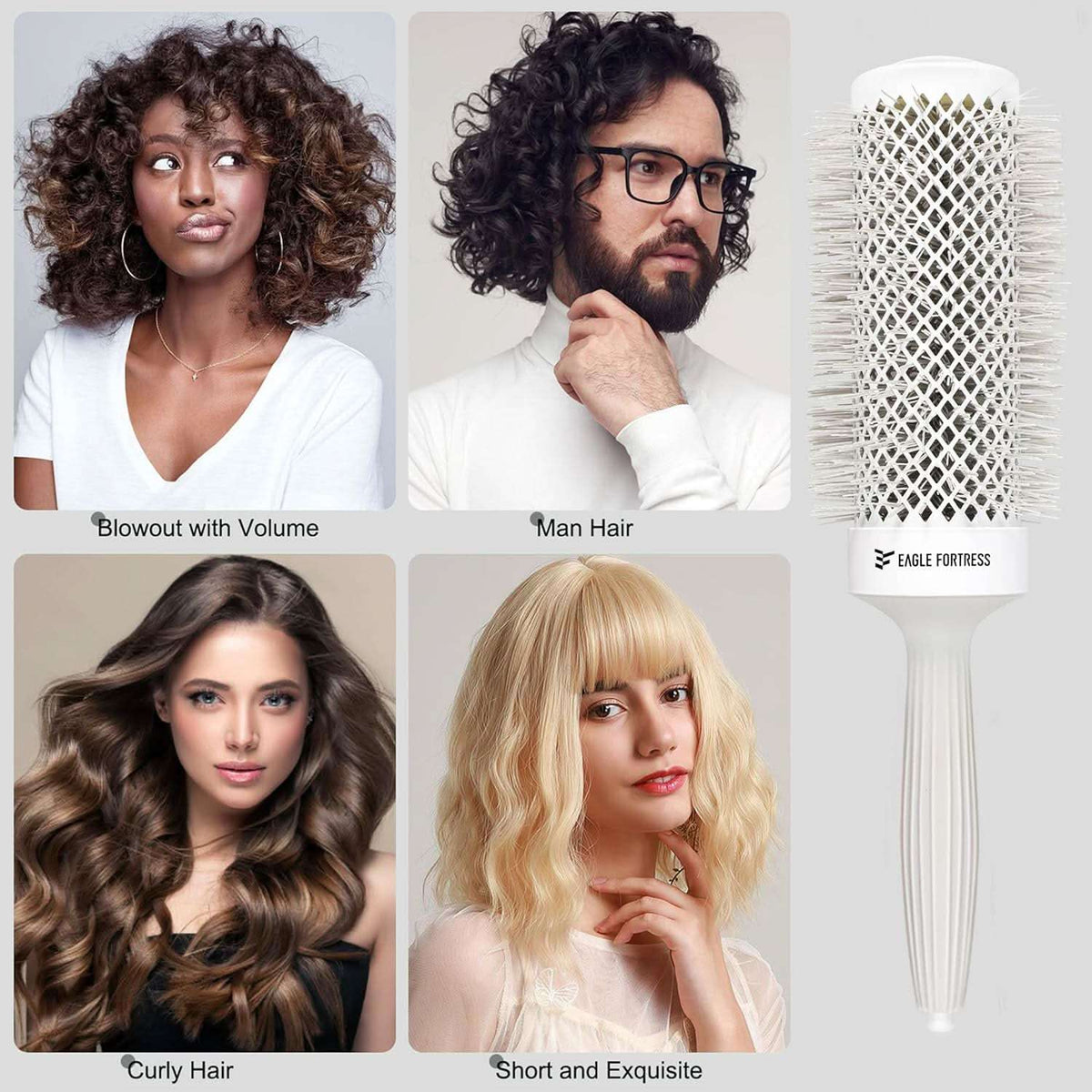Eagle Fortress XL Ceramic + Ionic Round Hair Brush 2 inch - Grey