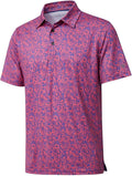 Men's Golf Polo Shirts Short Sleeve Striped Performance Moisture Wicking Dry Fit Golf Shirts for Men