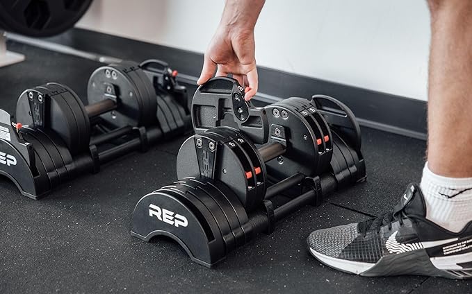 Rep Fitness Quickdraw Adjustable Dumbbells, Multiple weight ranges available including: 5-30, 5-40,5-50 and 5-60 lbs