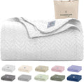 Cloud Scape Linen 100% Cotton Queen Size Blanket, Herringbone Pattern, Lightweight Summer Blanket,Best Gifts for Women, fits Full Size Bed, 92 x 92, White