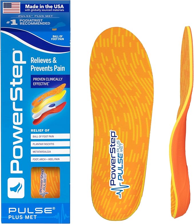 PowerStep Pulse Plus Met - Ball of Foot Pain Relief Shoe Insoles - Running Shoe Orthotics for Metatarsal Foot Pain, and Morton's Neuroma Relief - Made in The USA (M 9-9.5, F 11-11.5)