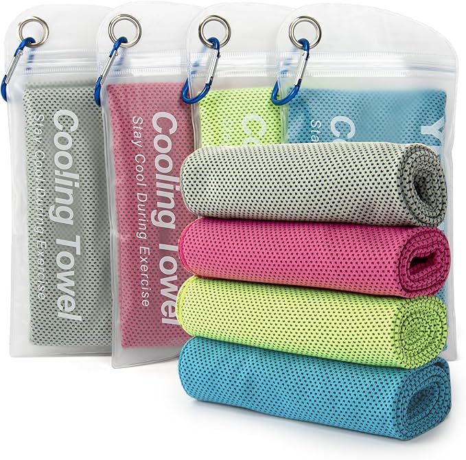 YESLIFE 4 Pack Cooling Towel 40"x12", Gym Towels for Men and Women, Soft Breathable Workout Towels for Yoga, Running, Sport, & More (Blue, Grey, Green, Pink)