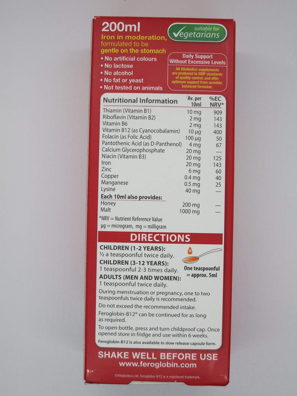 Vitabiotics Feroglobin Liquid Iron Supplement for Children and Adults - 6.76 fl oz