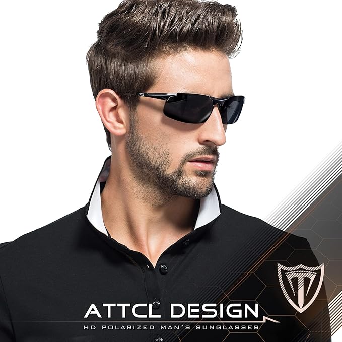ATTCL Men's Sports Polarized Sunglasses Men for Driving running Fishing Golf - UV Protection Sun glasses Metal Frame