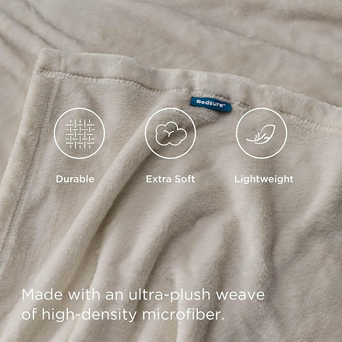 Bedsure Fleece Throw Blanket for Couch Oxford Tan - Lightweight Plush Fuzzy Cozy Soft Blankets and Throws for Sofa, 50x70 inches