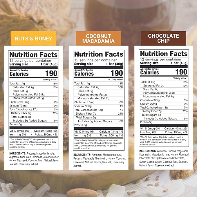 Prolon Fast Bars | Keto, Gluten Free, Dairy Free, Plant Based Protein, For Intermittent Fasting | Developed to Not Break a Fast | Variety Pack | Nuts & Honey, Chocolate Chip, Coconut Macadamia, 12 Ct