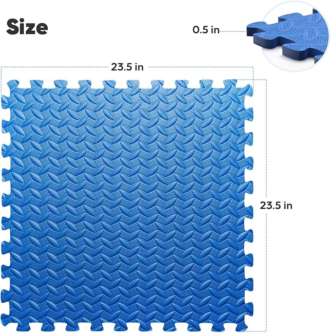 Home Gym Mat, Puzzle Exercise Mat, EVA Interlocking Foam Floor Tiles for Home Workout Equipment and Kids' Play Areas - Black, 24 in x 24 in x ½ in - 12 Tiles (Black, 12 Pack, 48 SQ FT)