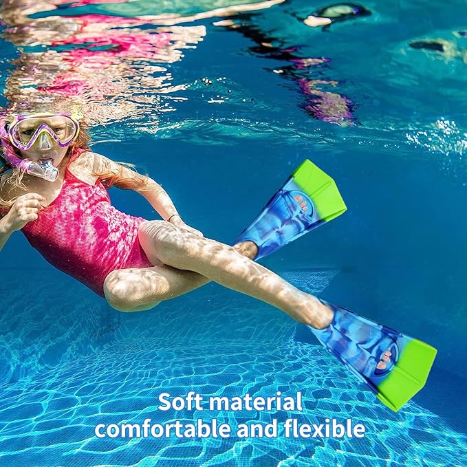 Kids Swim Fins,Short Comfortable Flippers for Lap Swimming and Training for Child,Girls,Boys,Beginners