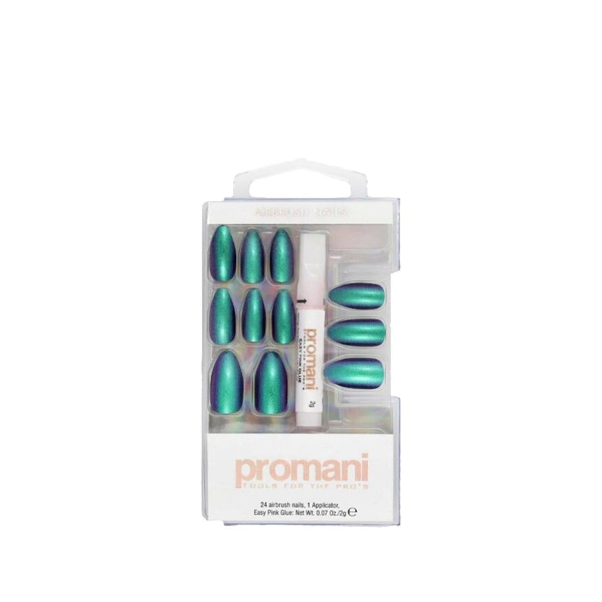 Promani Neon Petrol False Nail Kit: Trendy Artificial Press On Nails for DIY Nail Art | Vibrant Colors & Iridescent Shine