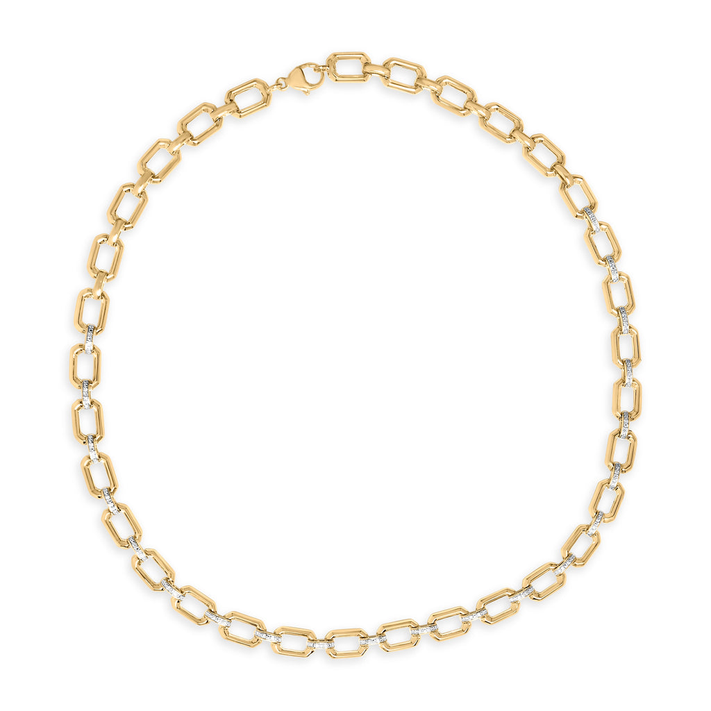 Gold Vermeil .925 Sterling Silver 1/4 Cttw Diamond Bold Octagonal Link Necklace