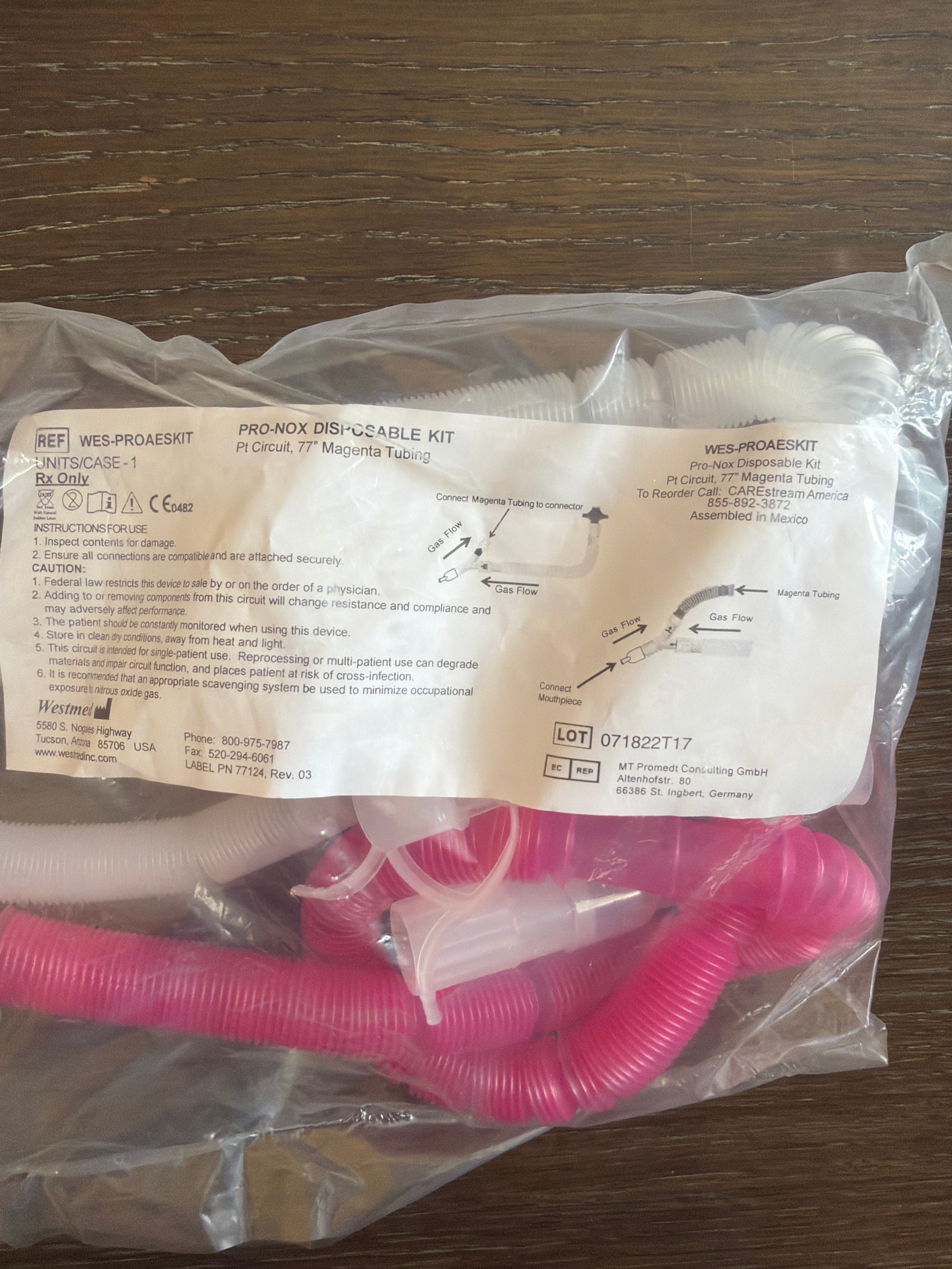 Pro-Nox Disposable Aesthetic Kit REF WES-PROAESKIT Patient Circuit with Mouthpiece