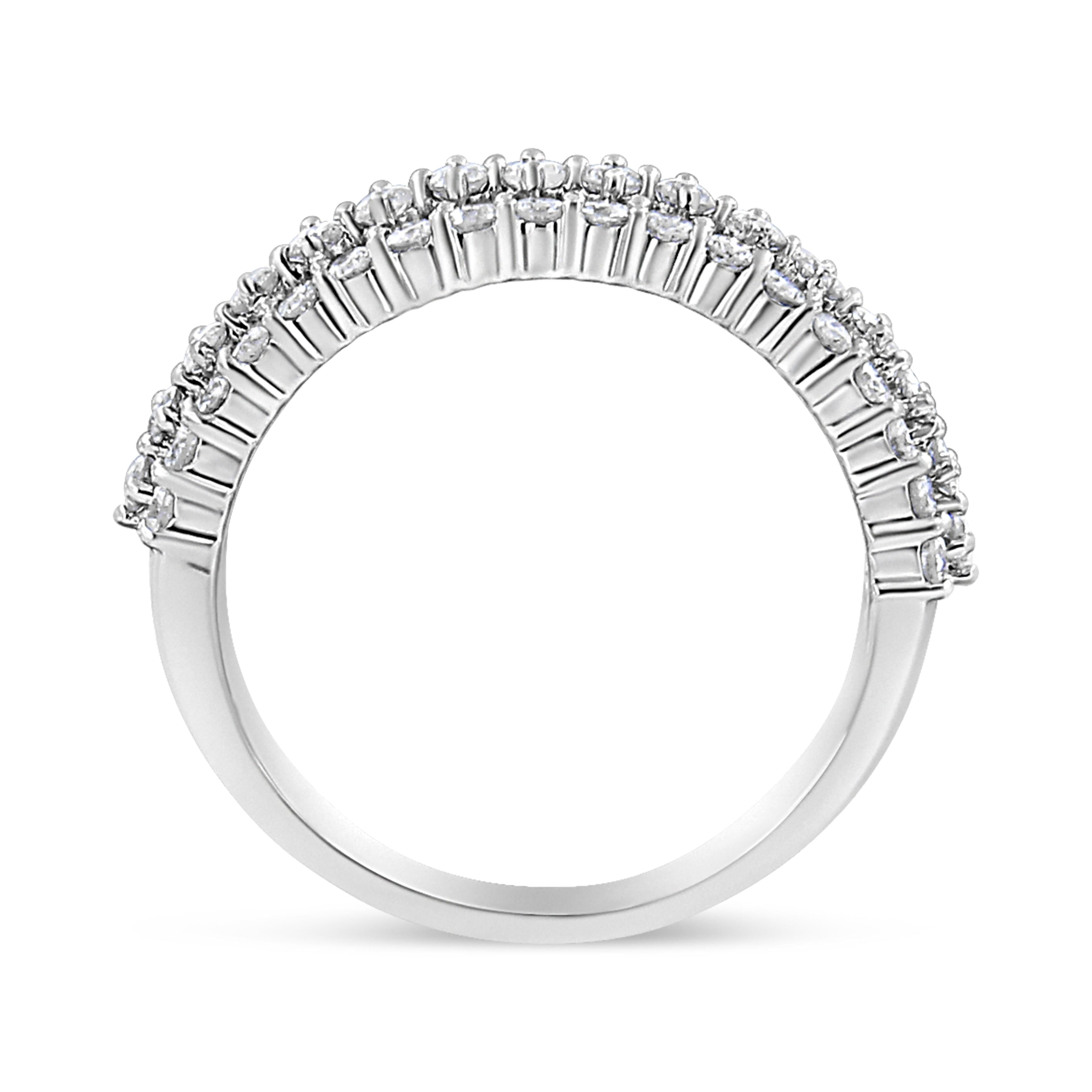14K White Gold 1.0 Cttw Prong Set Round Diamond Split Shank Three Row Band Ring (H-I Color, I2-I3 Clarity) - Size 6