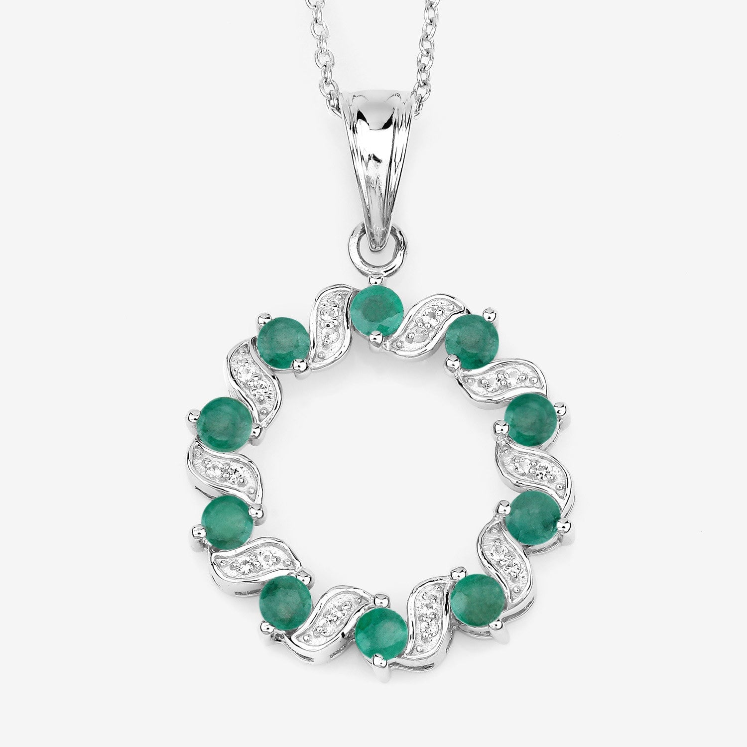 1.10 Carat Genuine Emerald and White Topaz .925 Sterling Silver Pendant